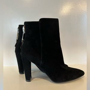 Stuart Weitzman Black Suede Ankle Boots EUC - Unique Silver Zipper Hardware